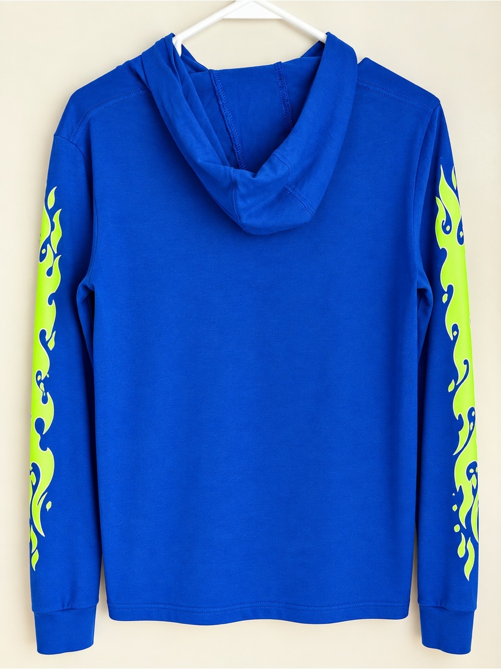 Adidas Boys XL Blue Hooded Long-Sleeve Shirt with Neon Green Flame (0024) - Picture 2 of 4